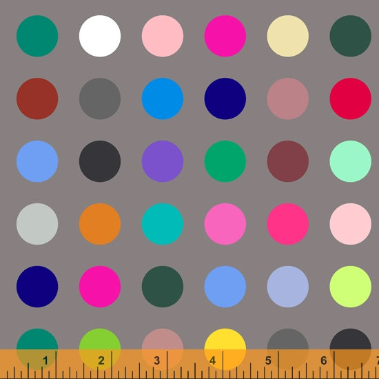 108" Many Colored Dots on Grey ($20/yd)